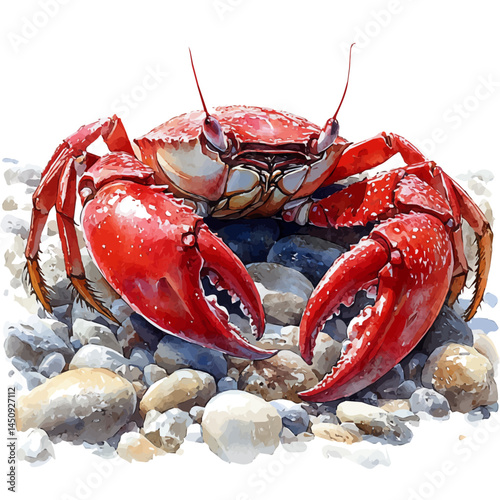 illustration of Crab Crawling Over Rocks, watercolor vector, isolated on a white background.