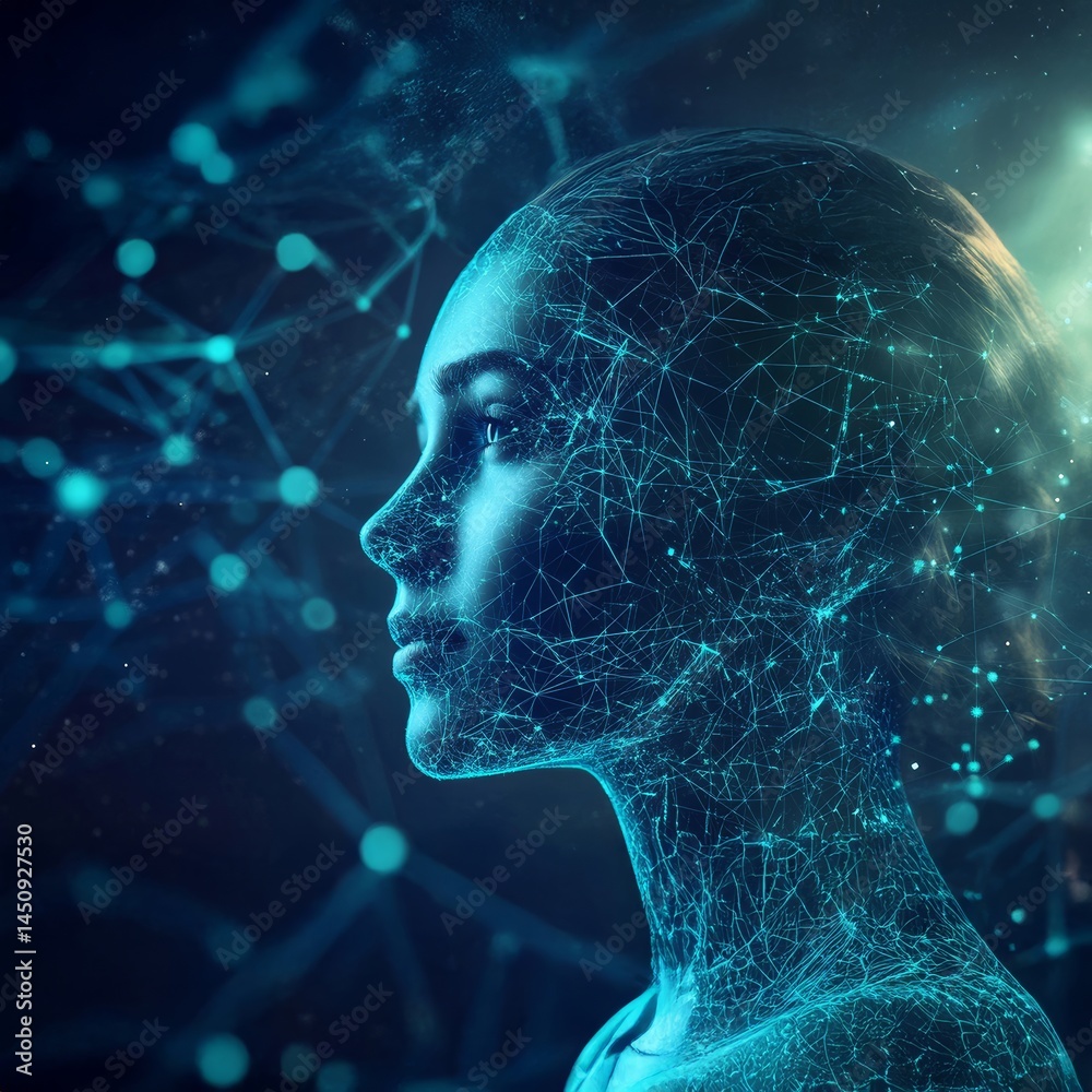 Obraz premium Abstract glowing network forming a human head silhouette