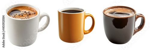 Set of coffee mugs isolated on transparent background photo