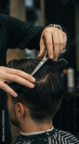 Haircut Precision: Barber Styling & Grooming with Scissors & Comb. Sharp Looks Await!