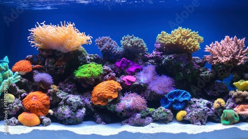 Fototapeta Naklejka Na Ścianę i Meble -  Vibrant Reef Aquarium Scene Colorful Corals and Underwater Life