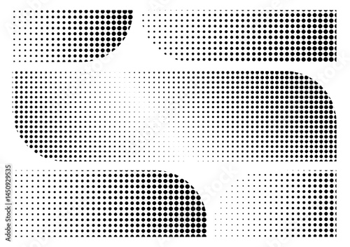 Halftone Dot rectangle Gradient Texture Vector Set with Transparent Background, Black and White Retro Comic Dotted Overlay Patterns, Abstract Grayscale Dot Mesh Effect, Minimal Grainy Pop Art Texture