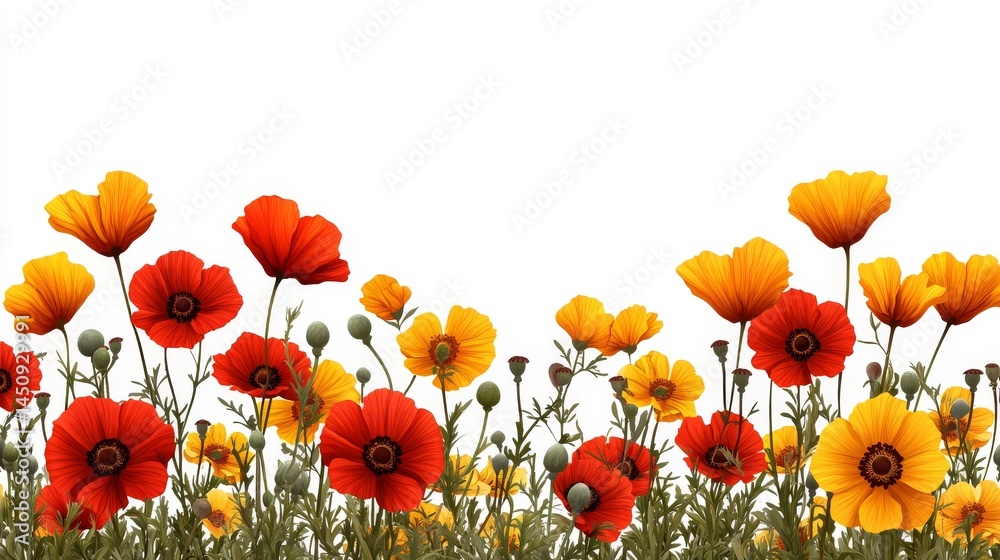 Obraz premium Pixel Art Featuring Colorful Blooms of Pink, Purple, and Orange with Green Foliage on a White Background