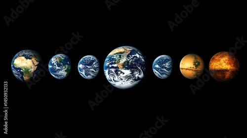 Inner Solar System Planets Earth, Mars, Venus, Mercury, Comparison Size photo