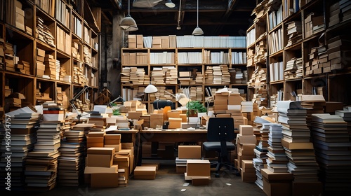 Image of cluttered German archive room