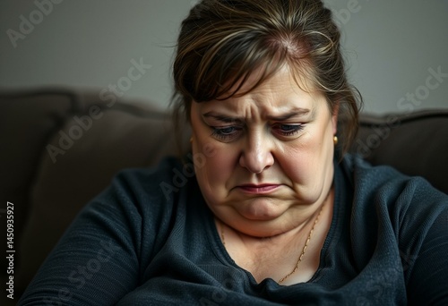 Overweight woman with a gloomy expression