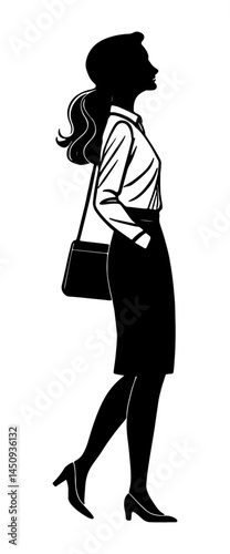 Young woman black silhouette vector, Simple silhouette Design vector icon with white background.  Woman standing