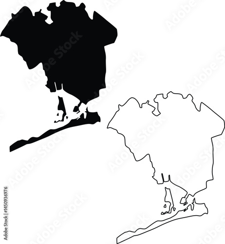 Map of Queens Silhouette Flat and Outline Design
