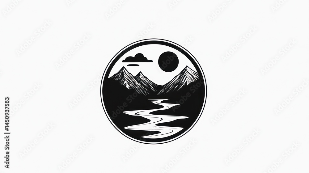 Obraz premium Mountain River Circle Graphic Design (5)