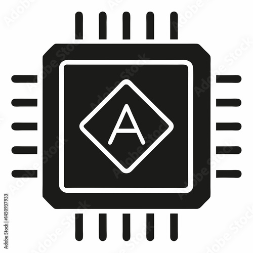 Microchip Vector Icon for Technology, Circuit, Electronics, Microprocessor Graphics