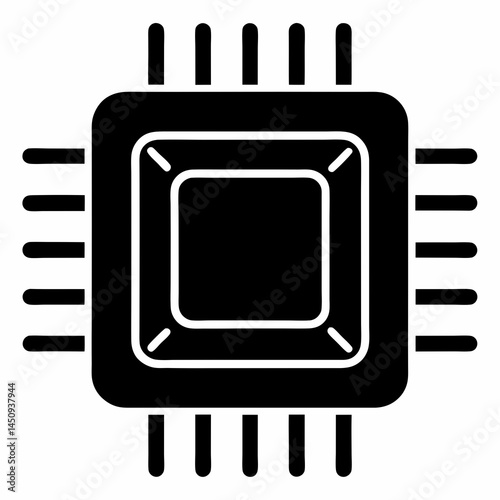 Microchip Vector Icon for Technology, Circuit, Electronics, Microprocessor Graphics