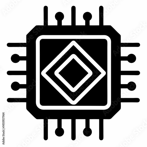 Microchip Vector Icon for Technology, Circuit, Electronics, Microprocessor Graphics