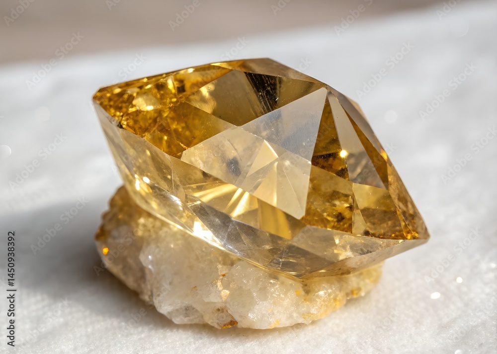 Golden Crystal Prism on White Surface