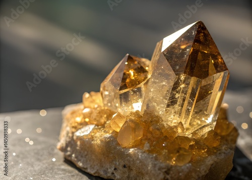 Golden Crystal Prism on White Surface