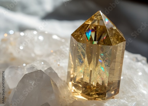 Golden Crystal Prism on White Surface