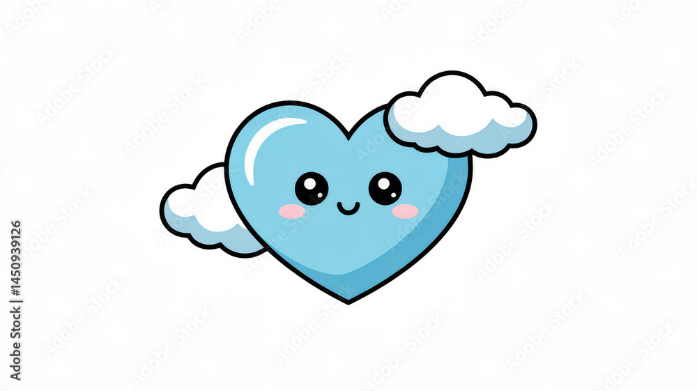 Blue smiley heart with clouds on transparent background Blue smiley heart with clouds on transparent background