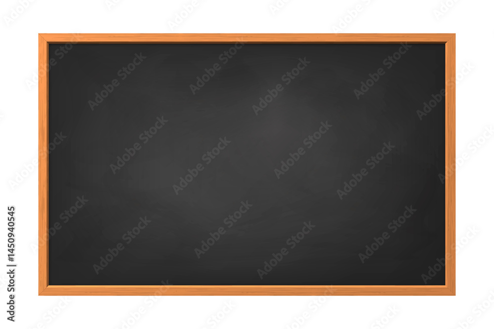 A blank black chalkboard with chalk rests on the old wooden frame, ready for a school message A blank black chalkboard with chalk rests on the old wooden frame, ready for a school message