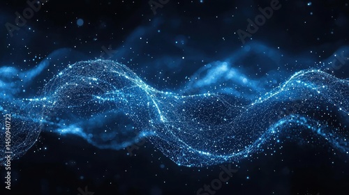 Wavy, glowing mesh of interconnected particles