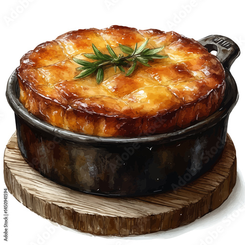 Cornbread In A Rustic Pan, watercolor vector, isolated on a white background.