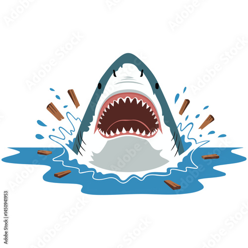 Angry shark attack open jaws isolated vector illustration on white background