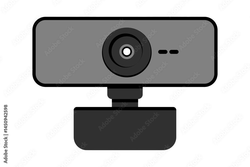 A flat vector icon of a video surveillance camera, a symbol of security and video technology on a computer display
