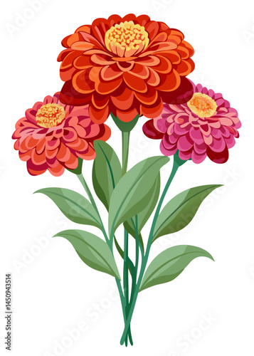 Explore zinnia flowers bouquet vector illustration floral arrangement garden bloom botanical art design