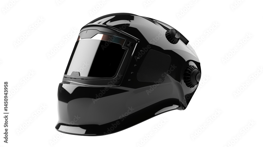 Close up view of a shiny protective welding helmet with knobs detail isolated on transparent background Close up view of a shiny protective welding helmet with knobs detail isolated on transparent background
