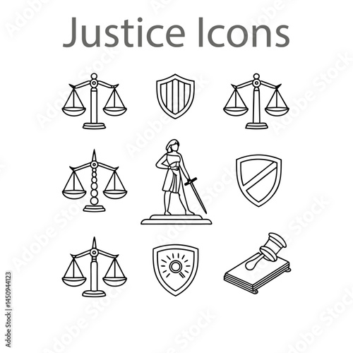Justice icons set bundle vector