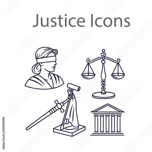 Justice icons set bundle vector