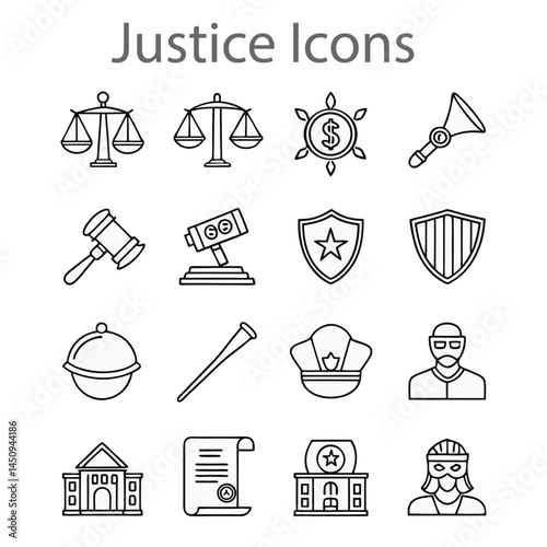 Justice icons set bundle vector