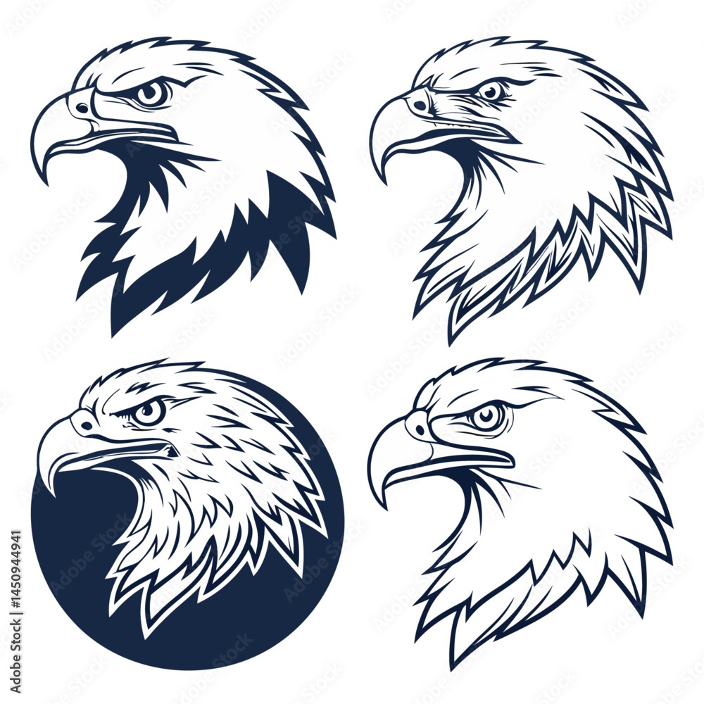 Fototapeta premium Eagle face silhouette set bundle vector