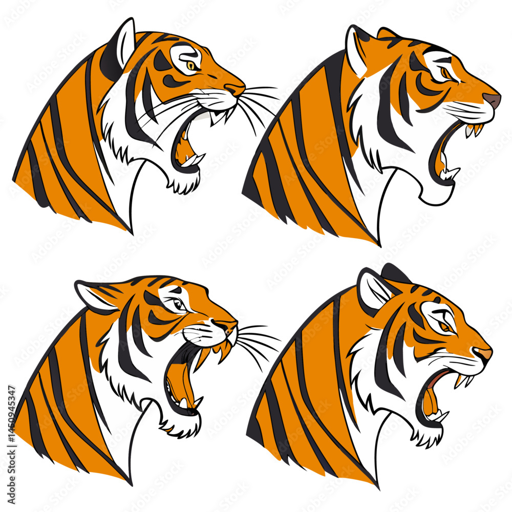 Fototapeta premium Tiger face silhouette set bundle vector design 