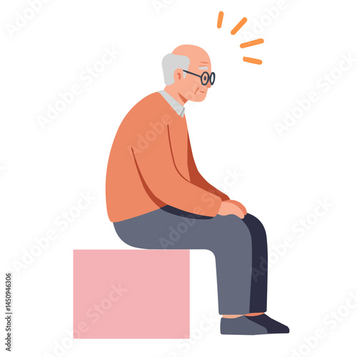 Elderly man sitting alone - solitary old man sitting pensively by window, sunset's gentle light illuminating his wrinkled face filled with life stories and quiet melancholy.