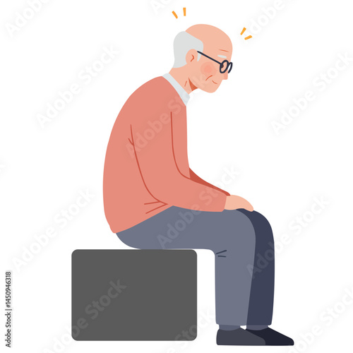 Elderly man sitting alone - solitary old man sitting pensively by window, sunset's gentle light illuminating his wrinkled face filled with life stories and quiet melancholy.
