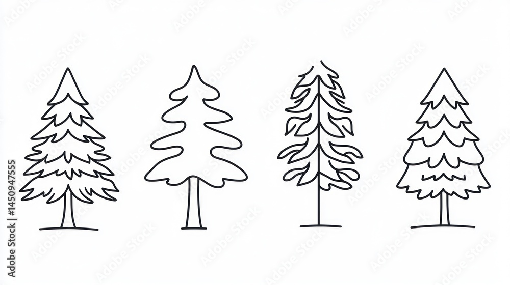 Obraz premium Simple Line Art Christmas Trees