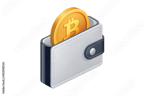 Isometric Bitcoin Digital Wallet Icon with Coin Slot Isolated on Transparent Background, PNG File