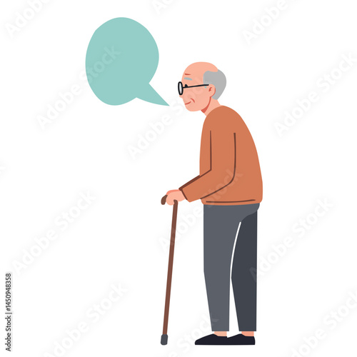 Elderly man in empty room - solitary old man standing in vacant room with tall windows, creating atmosphere of nostalgia and quiet contemplation.