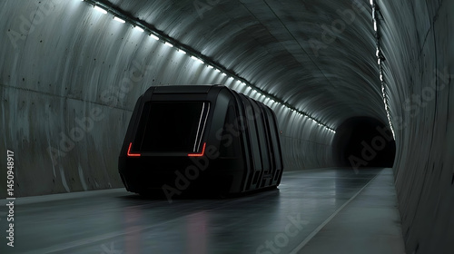 Fototapeta Naklejka Na Ścianę i Meble -  Futuristic Vehicle In Dark Underground Tunnel