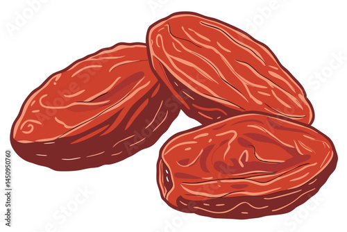 11 Dried raisins, macro photography, vibrant red color, wrinkled texture, shiny surface, isolated on white background, high detail, soft lighting, food photography, glossy appearance, transparent high