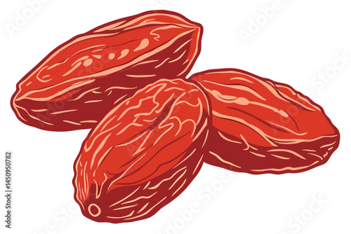 11 Dried raisins, macro photography, vibrant red color, wrinkled texture, shiny surface, isolated on white background, high detail, soft lighting, food photography, glossy appearance, transparent high