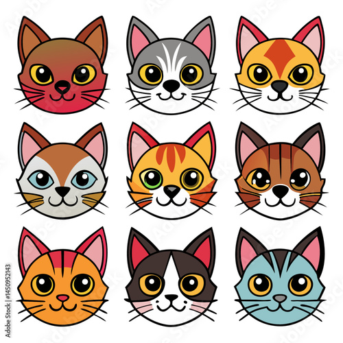 Cat face silhouette set bundle vector