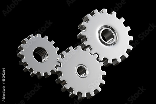 Three shiny metallic gears ...