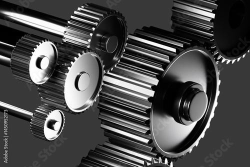 Shiny interlocked metal gea...