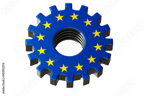 Blue gear with yellow stars...