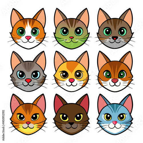 Cat face silhouette set bundle vector