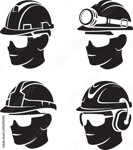hard safety hats silhouette set vector illustration isolated On Transparent Background