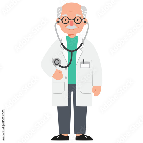 Elderly doctor with stethoscope, radiating professionalism and compassionate care.