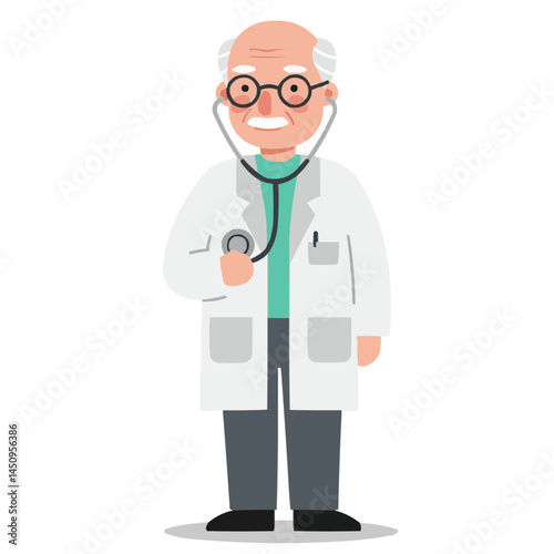 Elderly doctor with stethoscope, radiating professionalism and compassionate care.