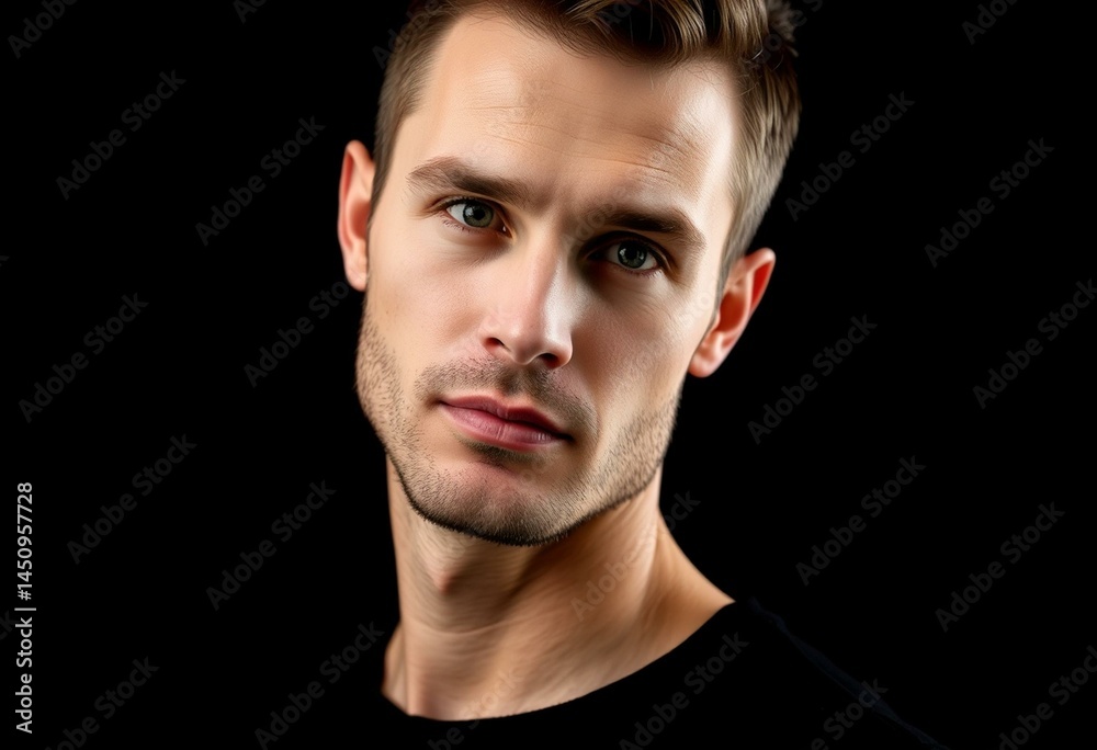 Obraz premium Photorealistic male portrait on black background