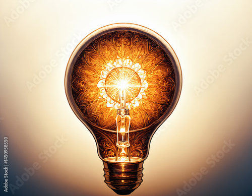 An electric bulb shines brightly on a white background.